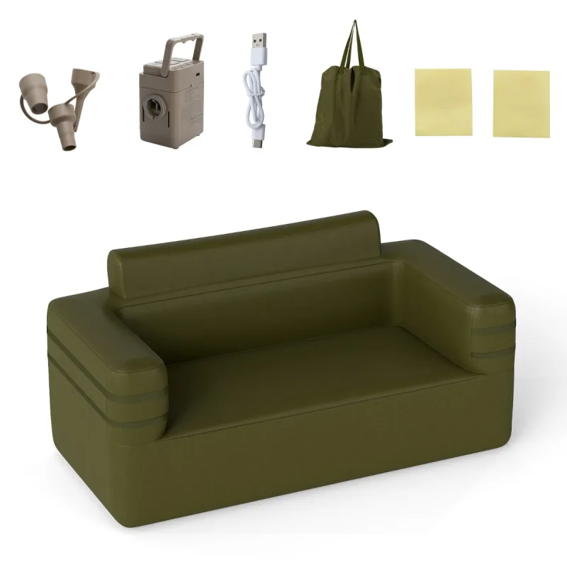 Costway Sofá Inflable para Exterior 2 Plazas con Bomba de Aire Incorporada y Bolsa de Transporte Sillón Portátil Multifuncional para Camping Patio Trasero y H
