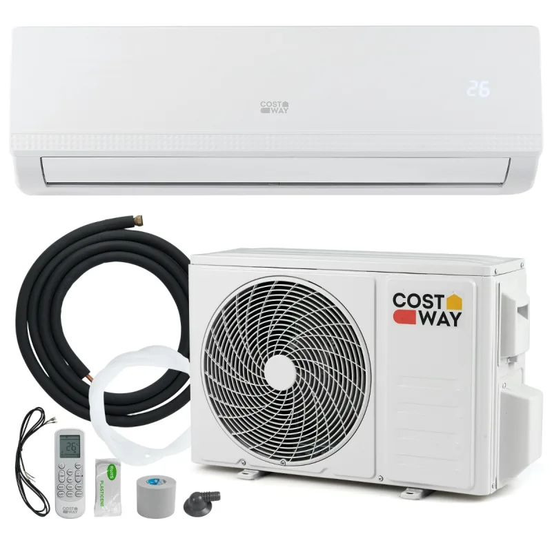 Costway Aire Acondicionado Mini Split de 9000 BTU (26 kW) Unidad de Aire Acondicionado de Alta Eficiencia Energética A++ con Bomba de Calor Blanco