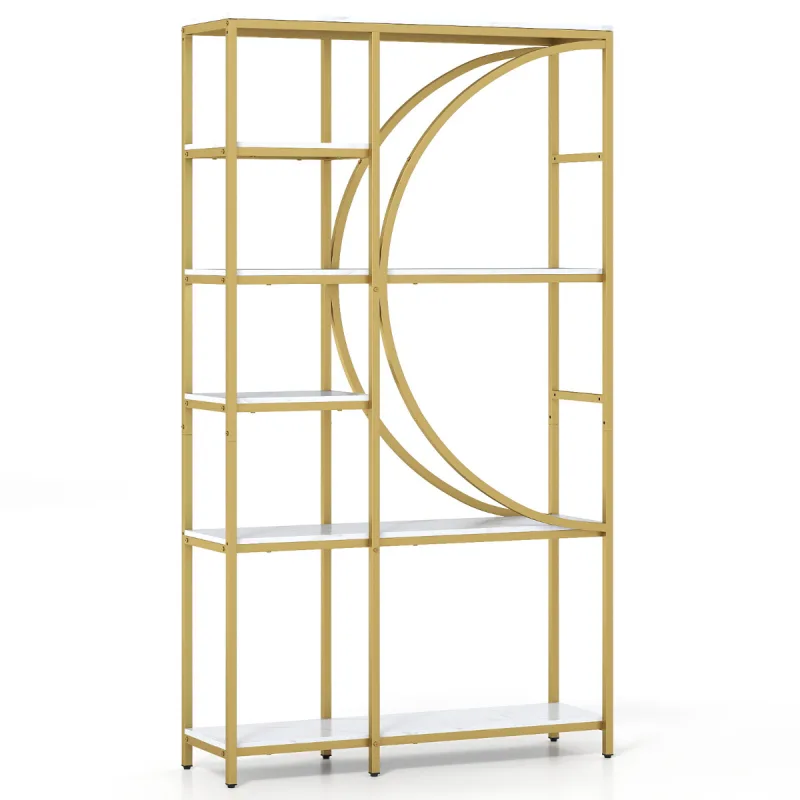 Costway Estantería de 6 Niveles Librería Industrial con Estantes de Almacenaje Abiertos Estantería de Exhibición Alta Independiente en Forma Blanco