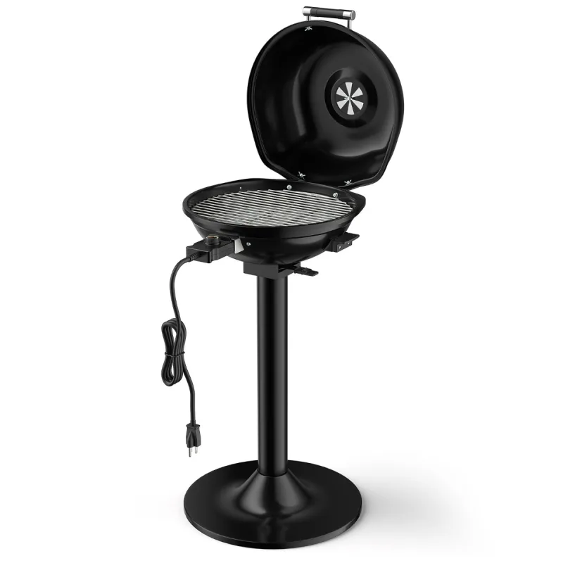 Costway Grill Barbacoa Eléctrico Parrilla de Pie Portátil con Rejilla Antiadherente Extraíble Temperatura Ajustable 1600W Parrilla de Interior Negro