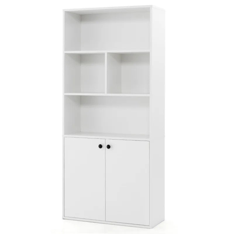 Costway Estantería 5 Niveles con Puertas Dobles Cubos Abiertos y Estante Ajustable 155cm Organizador para Sala Dormitorio Estudio Blanco