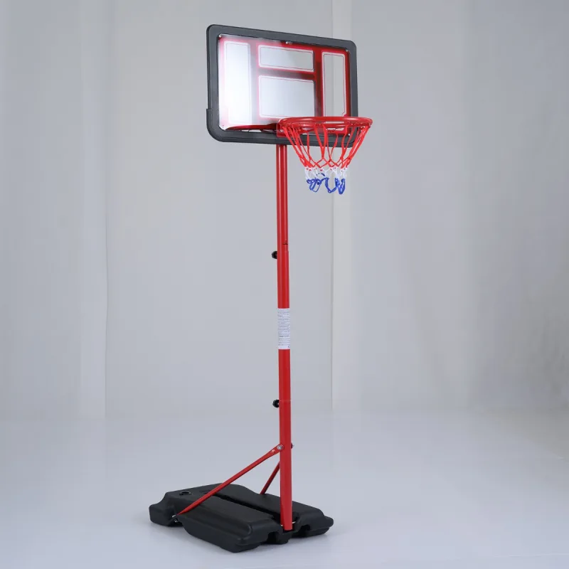 Costway Canasta Baloncesto Niños Altura Ajustable 95-155cm Base Rellenable con Tablero y Metal Portátil Interior y Exterior Rojo