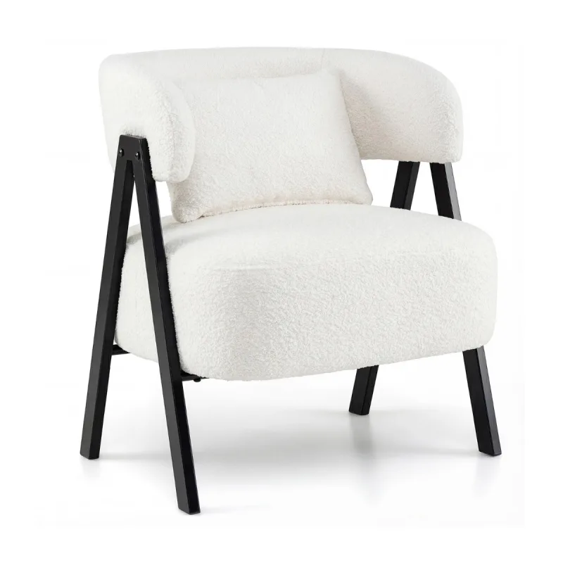 Costway Sillón Barrel Tapizado Cuero Sintético Cojín Lumbar Patas Metal Sofá Individual Moderno Sala Estar Dormitorio Color Blanco