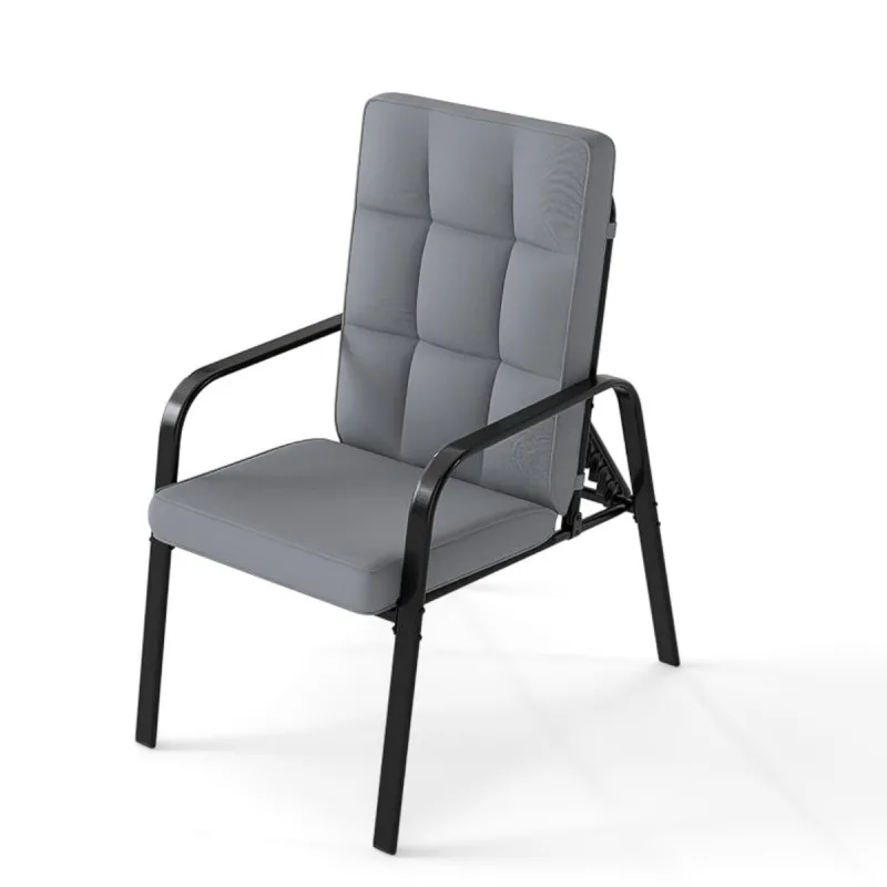 Costway Juego de 2 Sillones de Patio Respaldo Ajustable 5 Posiciones Cojines Desmontables Reposabrazos Metálicos 180 kg Gris y Negro
