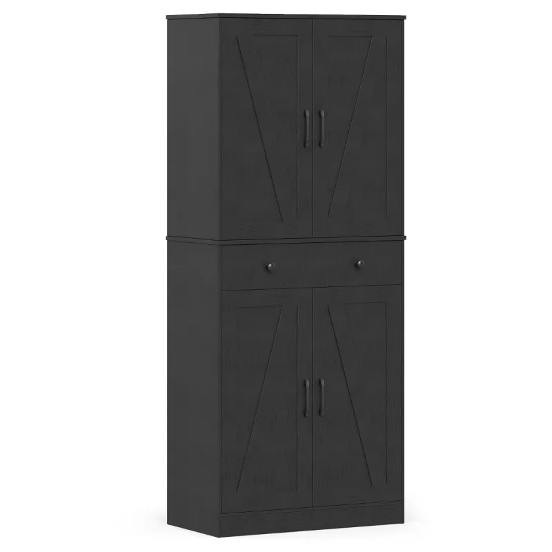 Costway Gabinete Despensa Cocina Moderno 4 Puertas Cajón y 3 Estantes Ajustables Armario Versátil Antivuelco Negro