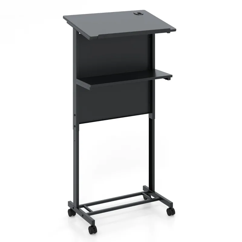 Costway Soporte de Podio Móvil Mesa de Atril Ajustable en 3 Posiciones con Superficie Inclinada Carro Móvil para Laptop para Aula Oficina Negro