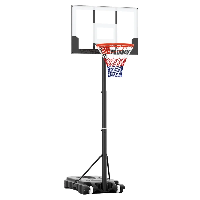 Costway 100-212 cm Canasta de Baloncesto para Niños Portátil con Tablero de PC Inastillable Base Rellenable y Ruedas Blanco y Negro