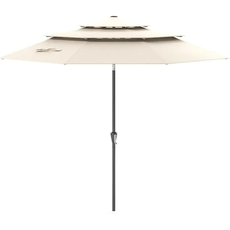 Costway 3m Sombrilla de Patio Ventilada de 3 Niveles Sombrilla de Mercado Grande con Botón de Inclinación Manivela 8 Costillas Parasol de Mesa