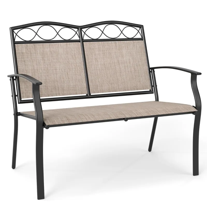 Costway Banco Exterior para 2 Personas de Metal Resistente con Tela Transpirable y Carga Máxima 300 kg para Jardín Porche o Piscina