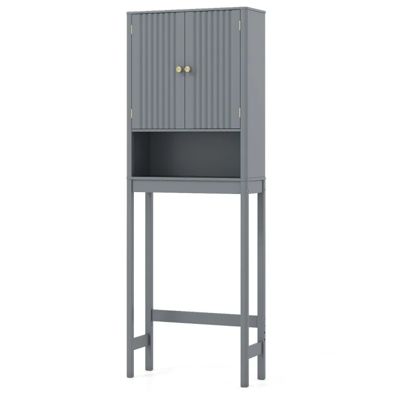 Costway Armario Sobre Inodoro con Puertas Acanaladas Estante Ajustable y Ahorra Espacio Estante Alto Independiente Gris