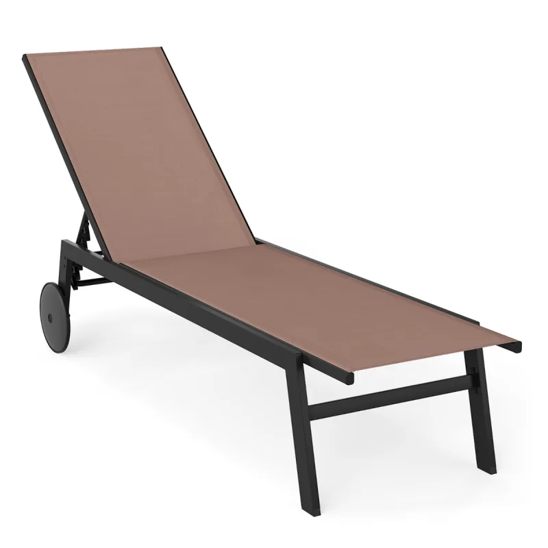 Costway Tumbona de Exterior con Respaldo Ajustable en 6 Posiciones Silla Reclinable para Piscina Terraza y Jardín Café