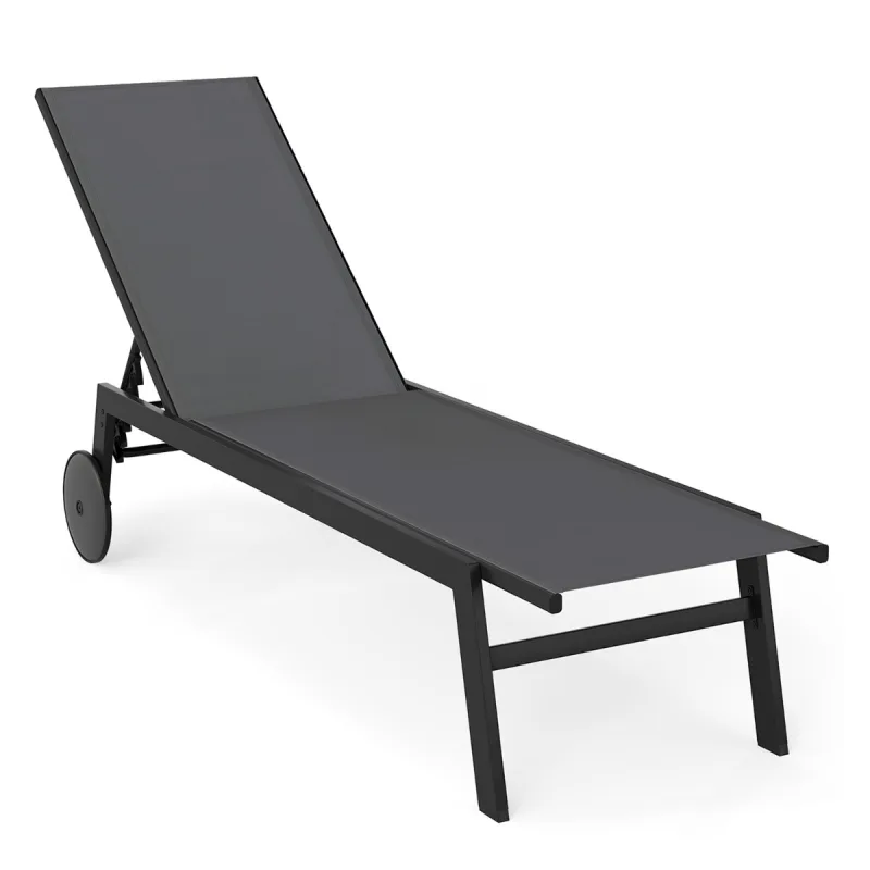 Costway Tumbona de Exterior con Respaldo Ajustable en 6 Posiciones Silla Reclinable para Piscina Terraza y Jardín Gris