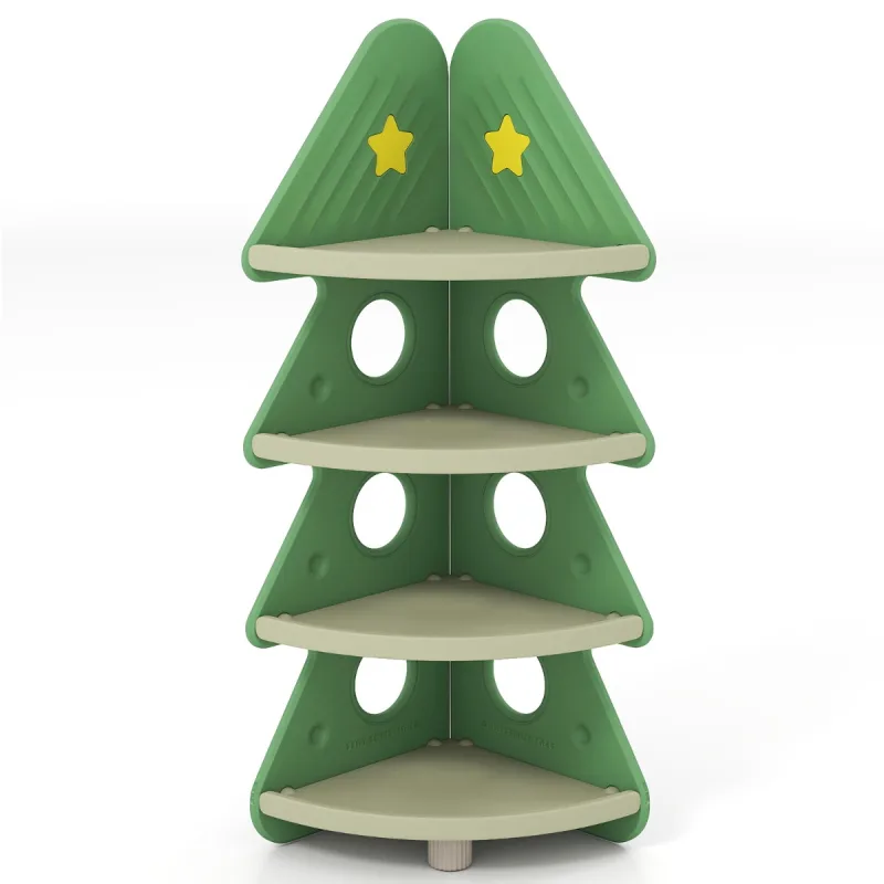 Costway Estantería de Esquina para Niños en Forma de Árbol de Navidad Organizador de Libros de 4 Niveles para Habitación Infantil