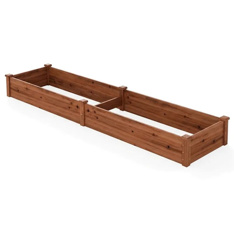 Costway Jardín Elevado de Madera Caja de Plantas para Verduras Flores Hierbas y Frutas para Patio Trasero Jardín Césped 240 x 60 x 25cm Café