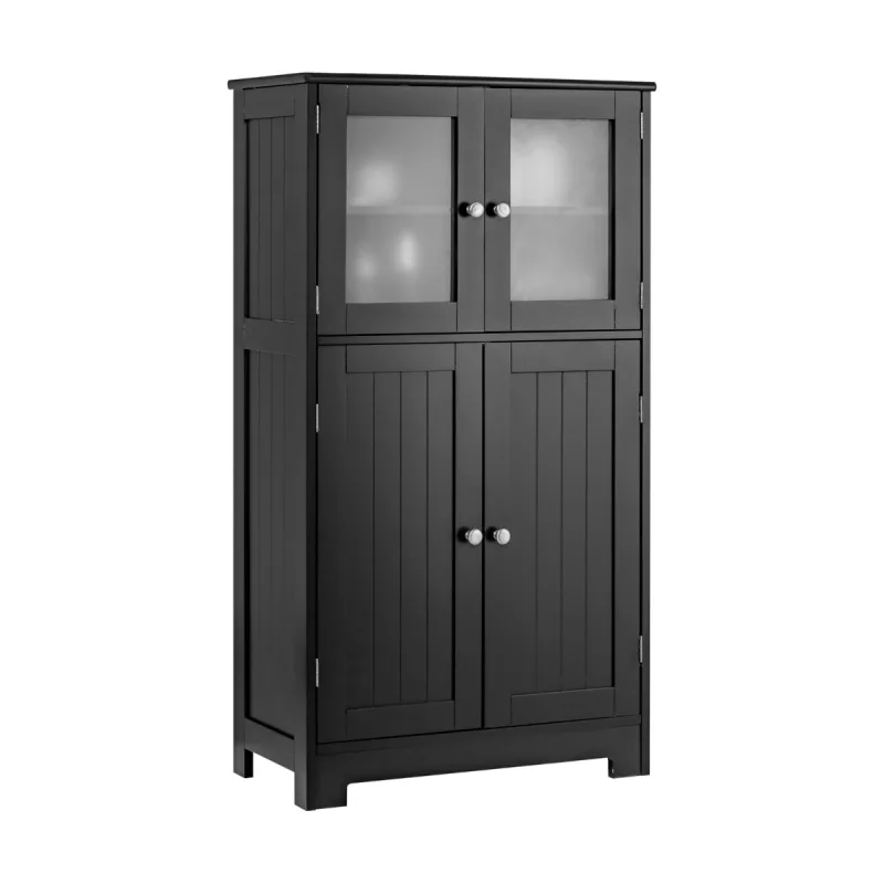 Costway Armario de Suelo Estante Ajustable con 4 Puertas y Cristal Templado Estilo Moderno 58 x 30 x 109 cm Negro
