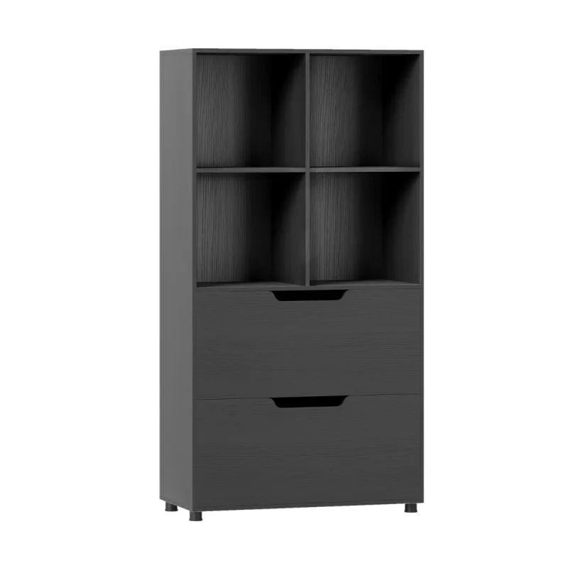 Costway Librería de 4 Cubos con 2 Cajones Estantería Independiente 5 Niveles Diseño Moderno en Madera para Salón u Oficina Negro