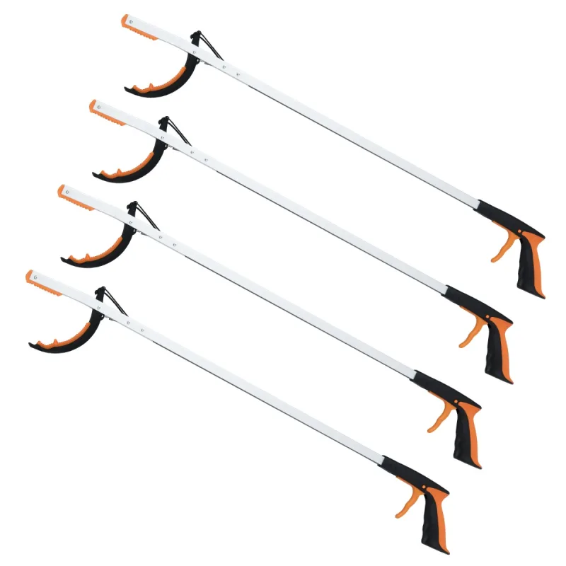 Costway Juego de 4 Herramientas de Agarre Larga 88 cm Pinza Multiusos de Aluminio Ligera para Jardín Recoger Basura o Ayuda para Mayores