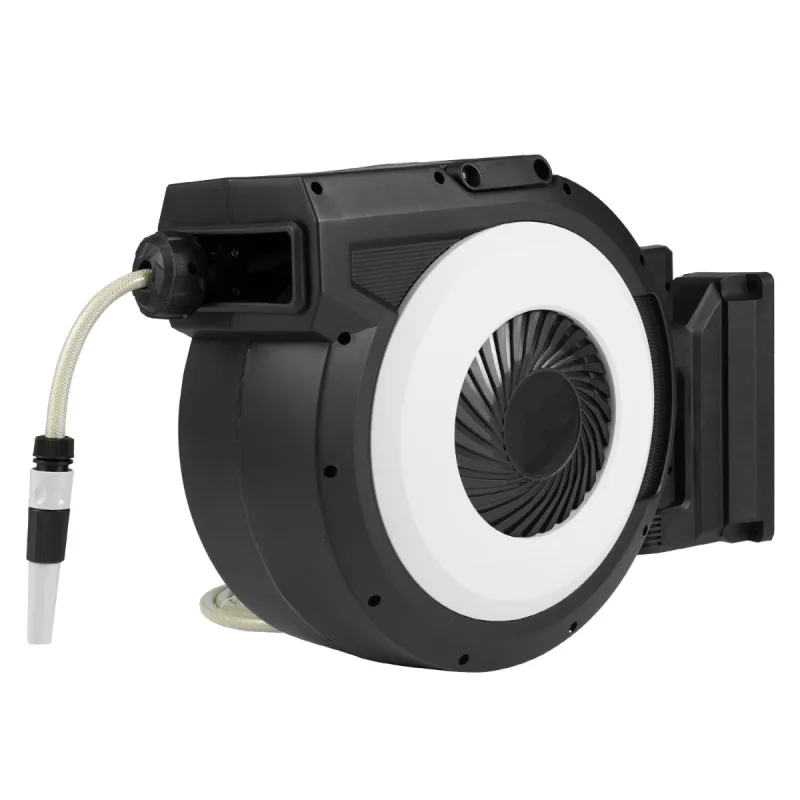 Costway Carrete de Manguera de Jardín Retráctil Manguera de Agua de 30 m con Manguera de Entrada de 2 m Soporte Giratorio de 180° Boquilla Negro