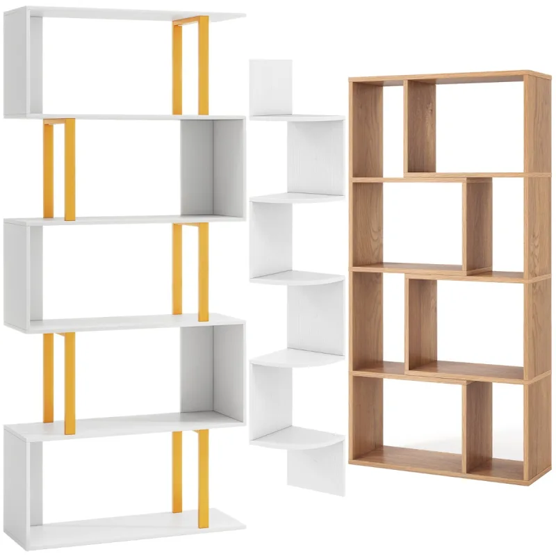 Costway Juego de 3 Estanterías Modernas Incluye Estantería de Esquina Estantería en S y Librero de Cubos con Antivuelco
