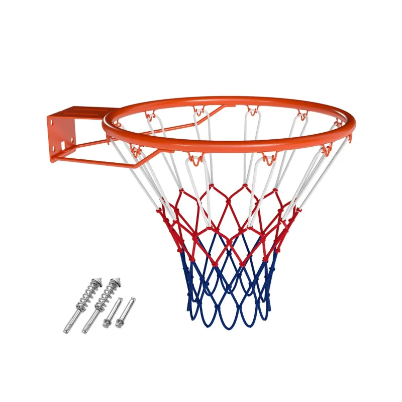 Costway Aro de Baloncesto de 45 cm Aro de Baloncesto de Alta Resistencia para Montaje en Pared con Doble Resorte y Red para Todo Tipo Naranja