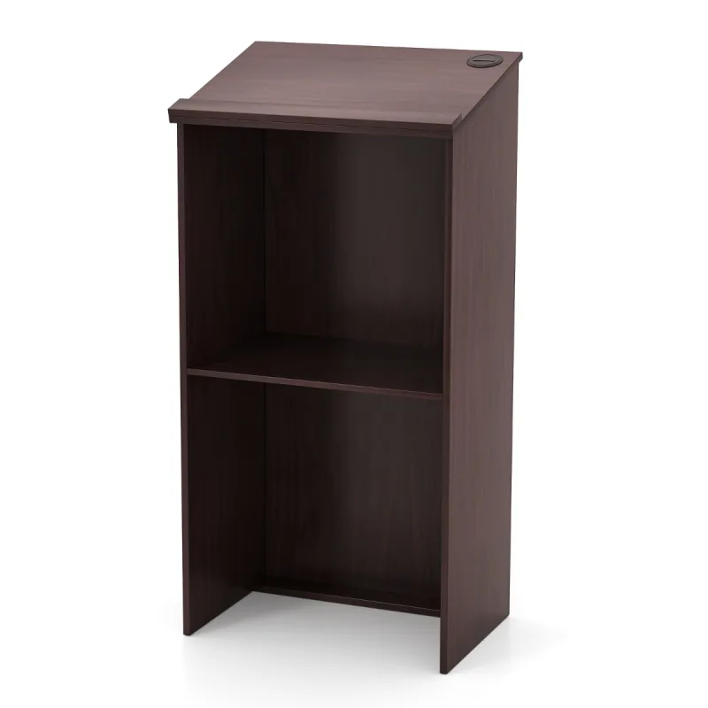 Costway Soporte de Podio Soporte para Altavoces con Estante y Orificios para Cables Escritorio de Madera para Oficina 58 x 40 x 116,5 cm Marrón