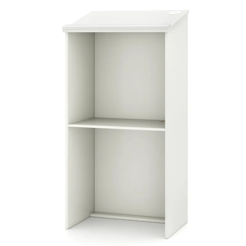 Costway Soporte de Podio Soporte para Altavoces con Estante y Orificios para Cables Escritorio de Madera para Oficina 58 x 40 x 116,5 cm Blanco