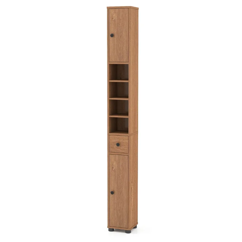 Costway Armario Alto Estrecho para Baño Gabinete Estrecho de Almacenamiento para Baño con 1 Cajón 5 Estantes Ajustables para Salón Cocina Natural