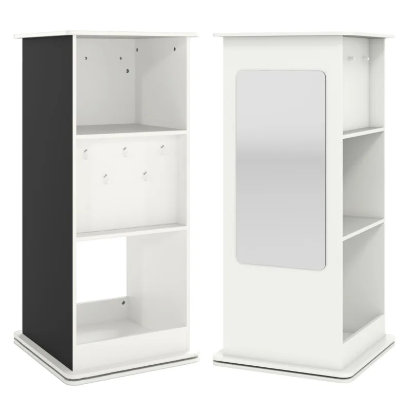 Costway Estantería Giratoria Infantil Librería de Esquina Giratoria con Pizarra Espejo Ganchos y Compartimentos Abiertos Torre Organizadora Blanco