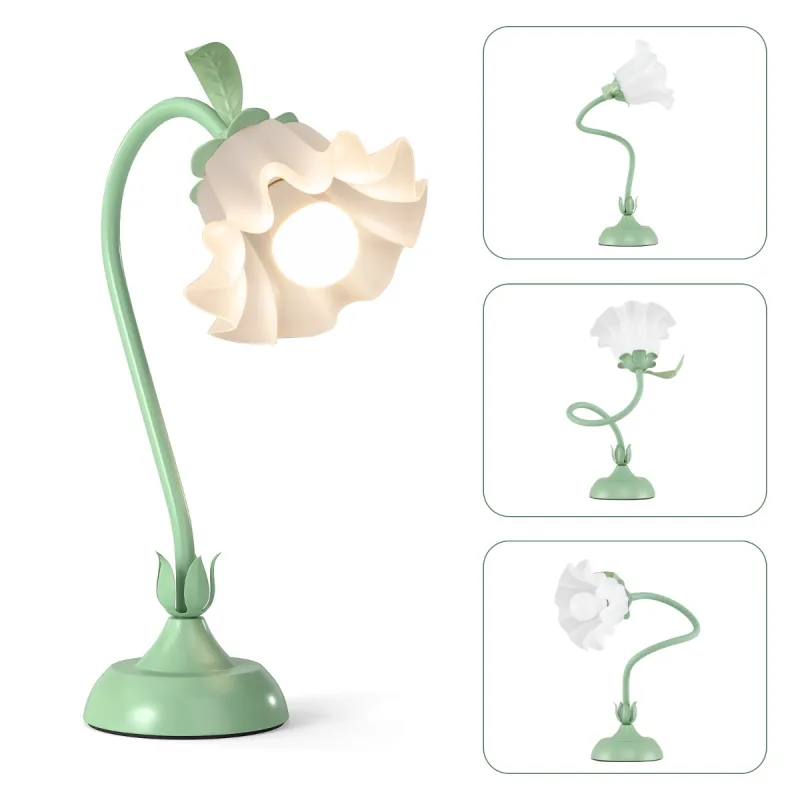 Costway Lámpara de Mesilla de Noche Lámpara Vintage con Pantalla Acrílica Lily of the Valley y Brazo Ajustable Luz Decorativa Retro E27 Verde