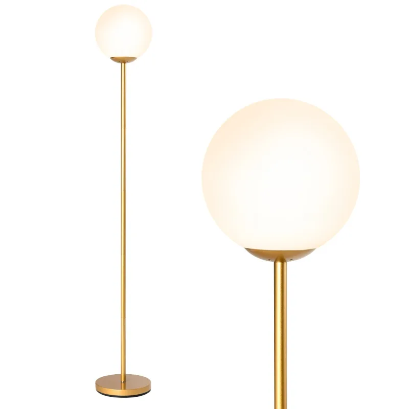 Costway Lámpara de Pie Moderna 165 cm Lámpara de Suelo Alta con Pantalla de Cristal y Base Pesada Interruptor de Pie Luz Decorativa Oro