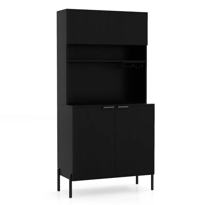 Costway Armario Multiusos para Cocina con Estación de Carga Botellero Puertas y Estante Ajustable para Comedor y Sala de Estar Negro
