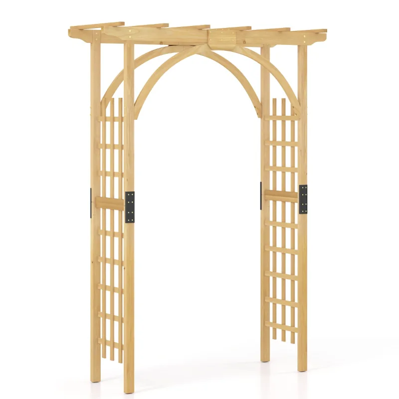 Costway Arco de Jardín de Madera Maciza para Plantas Trepadoras Decoraciones Globos Bodas Pérgola para Exteriores 160x44x198cm Natural