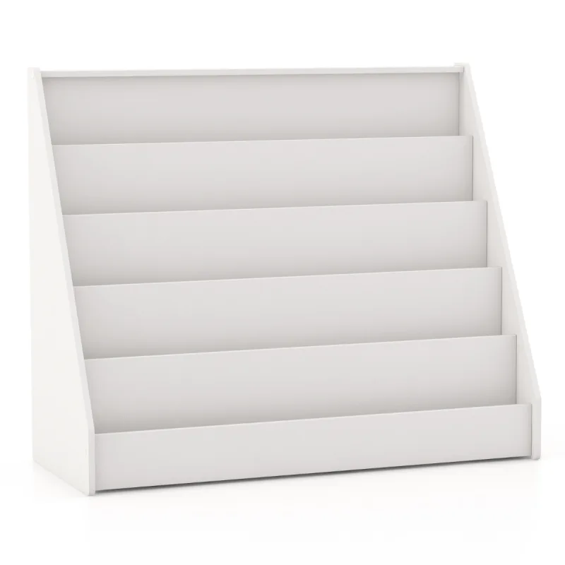 Costway Estantería Infantil de 5 Niveles con Dispositivos Anticaída y Revistero Pequeño para Habitación Infantil Sala de Estar o Guardería Blanco