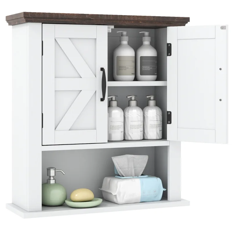 Costway Botiquín con Puertas Estilo Rústico con Estante Ajustable y Compartimento Abierto para Sala Cocina o Entrada Blanco