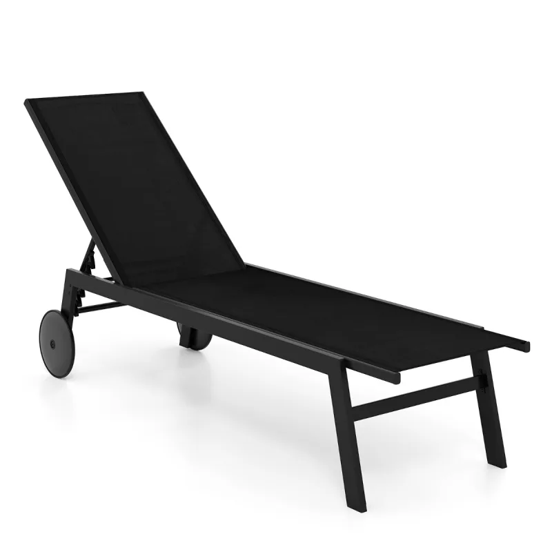 Costway Tumbona de Exterior con Respaldo Ajustable en 6 Posiciones Silla Reclinable para Piscina Terraza y Jardín Negro