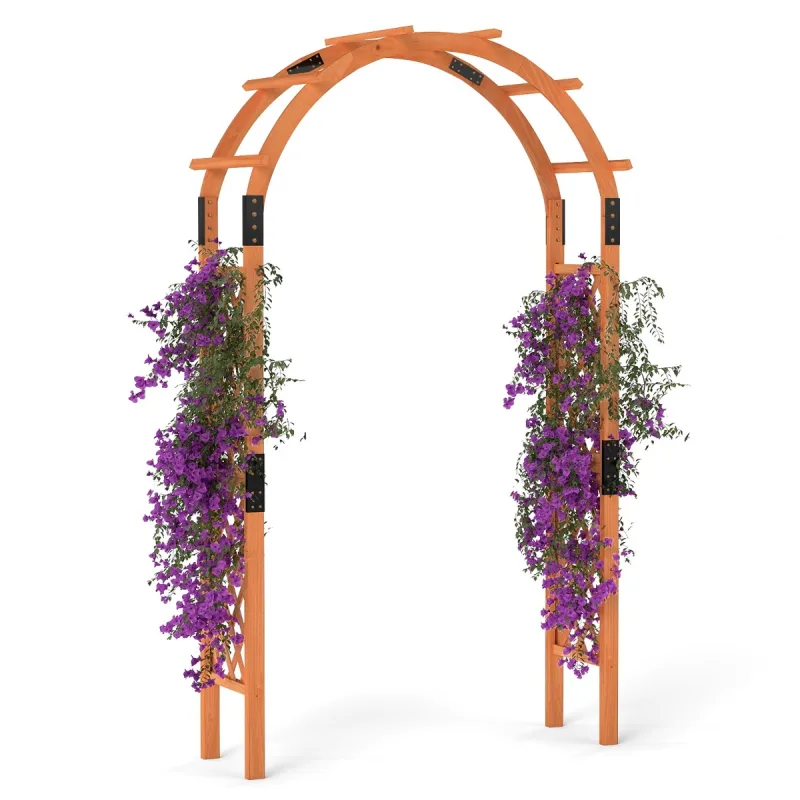 Costway 235 cm Pérgola de Madera de Arco de Jardín Enrejado de Madera de Exterior para Plantas Trepadoras Naranja