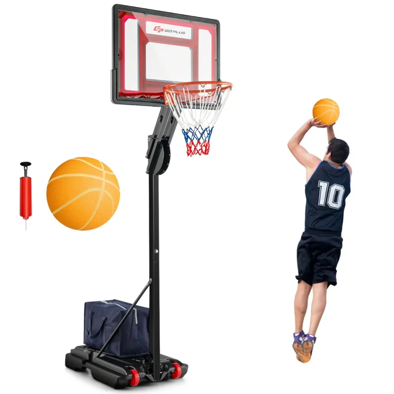 Costway Sistema de Soporte de Canasta de Baloncesto Todo Clima Portátil con 10 Alturas Baloncesto y Bomba 1,55m a 3,1m Rojo y Negro