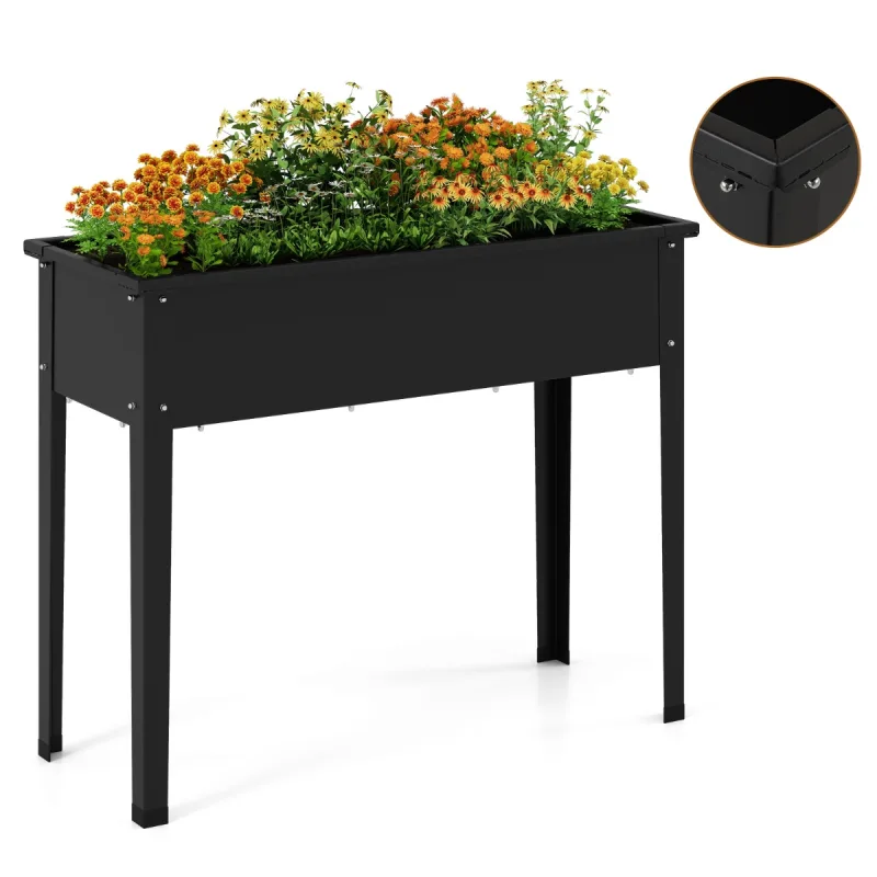Costway Macetero Metálico Elevado con Patas Caja de Jardinería de Pie 100 x 40 x 80 cm Negro