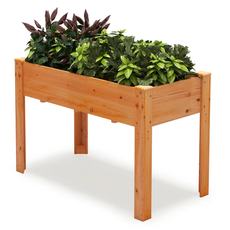 Costway Cama Elevada para Jardín con Patas Caja de Plantas Elevada de Madera con Agujeros de Drenaje y Espacios para Frutas Verduras Hierbas