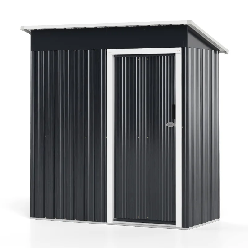 Costway Cobertizo de Almacenamiento Exterior de 163 x 86 CM Cobertizo de Metal con Puerta Corrediza Cerrable Techo Inclinado Casa de Almacenaje Gris