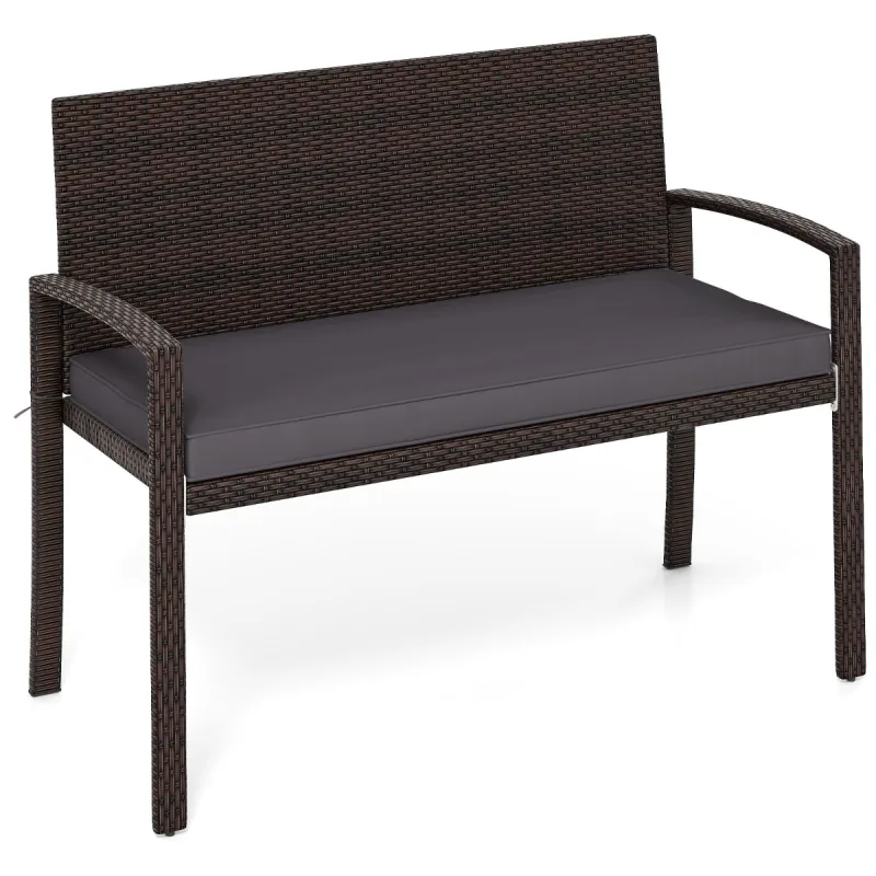 Costway Silla de 2 Plazas de Mimbre con Cojín Acolchado de Asiento Suave Respaldo y Apoyabrazos para Patio 110 x 56 x 84 cm