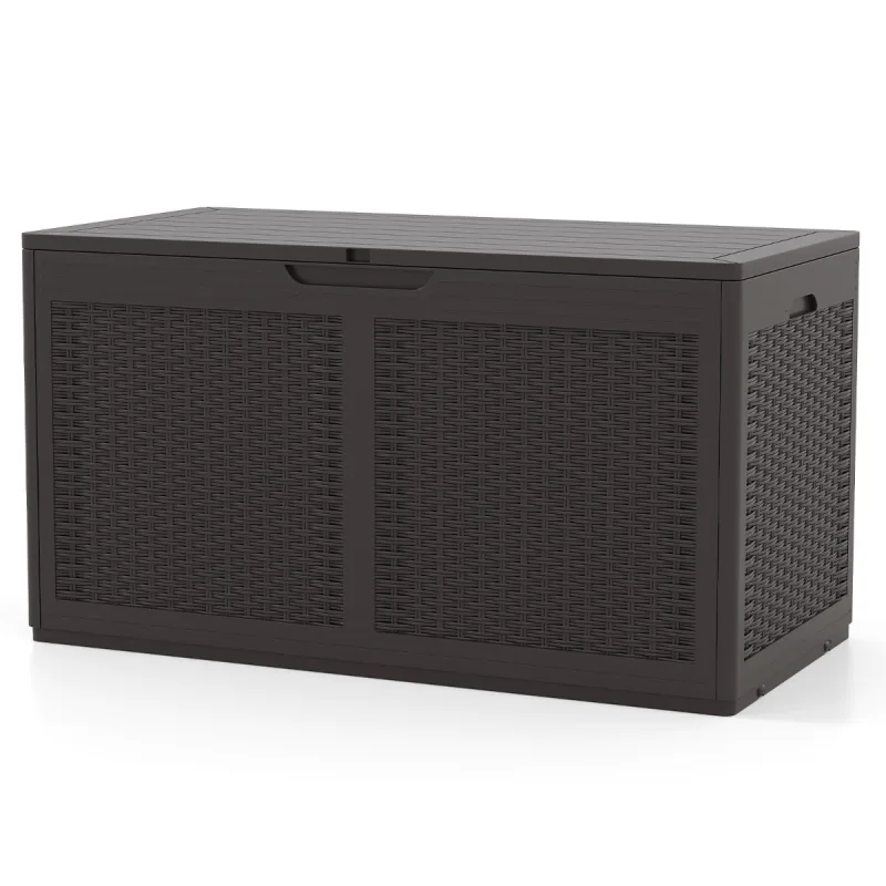 Costway Caja de Almacenaje de Resina 380 L Contenedor con Ruedas Tapa Bloqueable para Exterior 111 x 56 x 61 cm