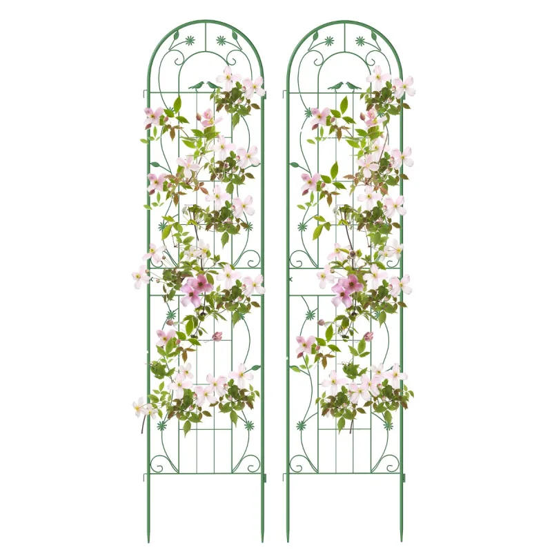 Costway Paquete de 2 Enrejados de Jardín de Metal 220x50cm Set de Soportes para Enredaderas Plantas Trepadoras Verduras Plantas Verde
