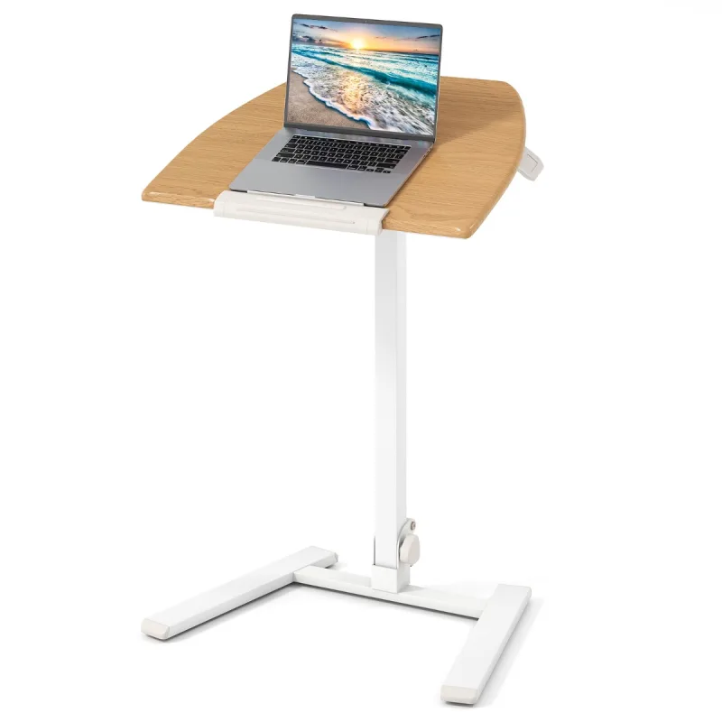 Costway Escritorio Móvil con Ruedas Tablero Inclinable a 90° Altura Ajustable Mesa Plegable para Ordenador Portátil sin Montaje Natural y Blanco