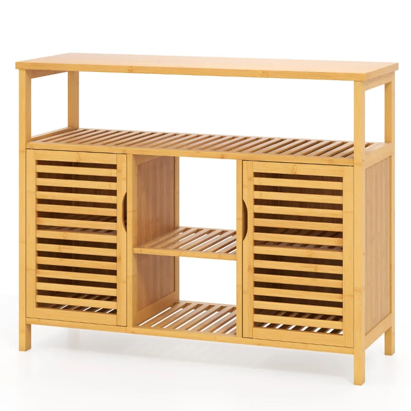 Costway Armario de Baño de Bambú con 2 Puertas y Estantes Mueble de Almacenamiento Independiente para Salón Entrada 100 x 35 x 80 cm Natural