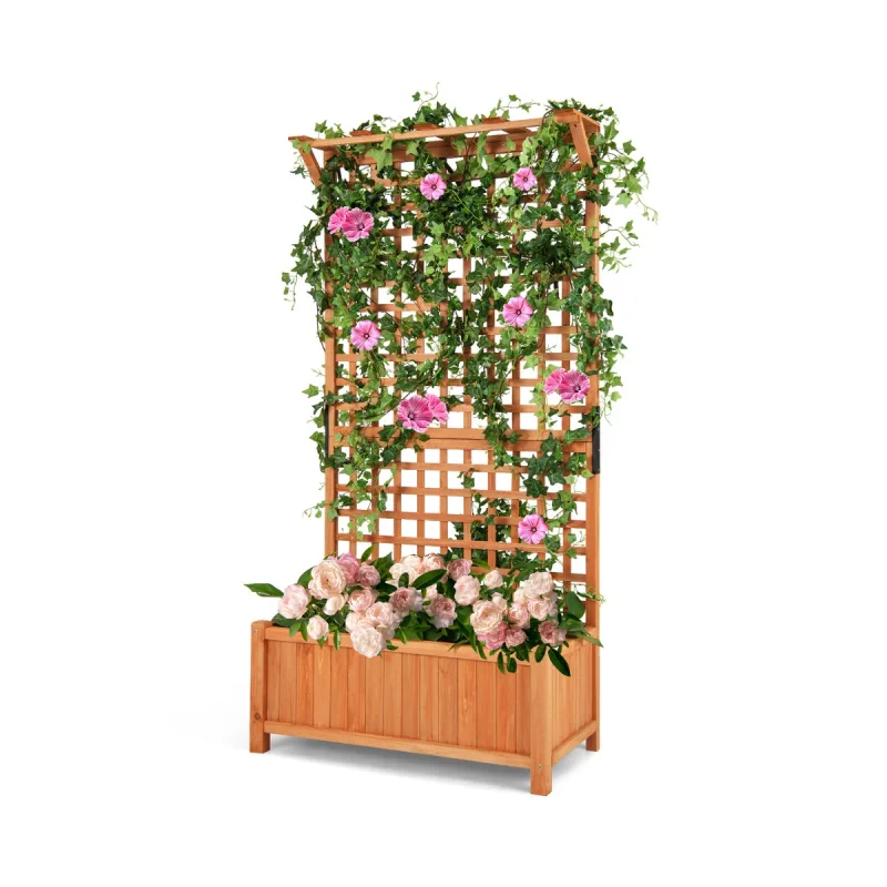 Costway Cama Elevada Jardín con Enrejado Jardinera de Madera Sólida con Agujeros de Drenaje para Interior y Exterior 90 x 44,5 x 183,5 cm Natural