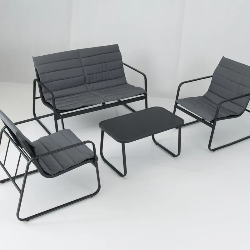 Costway Conjunto de 4 Piezas para Exterior con Cojines y Mesa de Café de Vidrio Templado Muebles de Conversación para Jardín Balcón o Patio