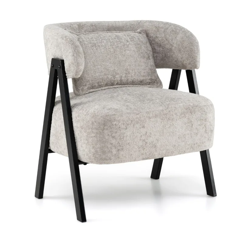 Costway Sillón Barrel Tapizado Cuero Sintético Cojín Lumbar Patas Metal Sofá Individual Moderno Sala Estar Dormitorio Color Gris