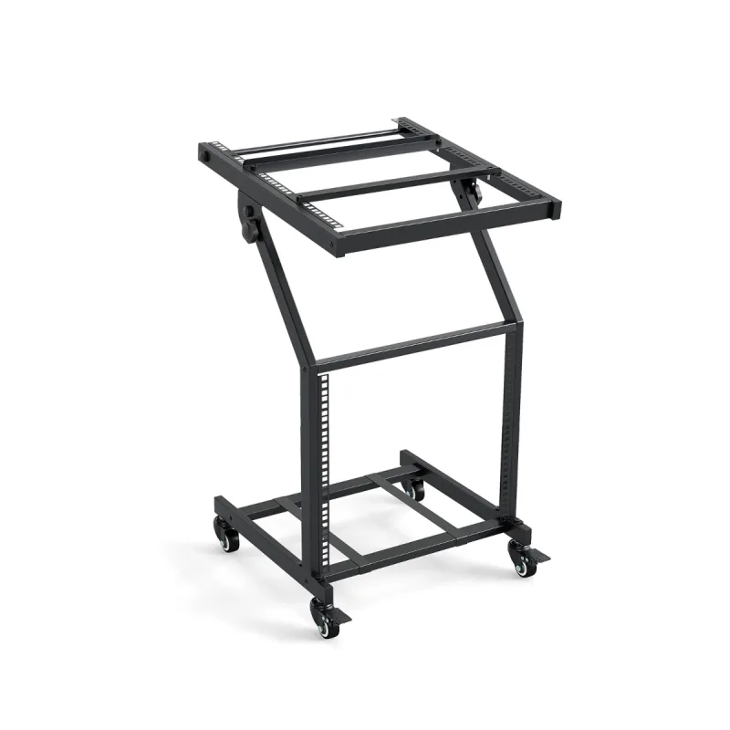 Costway Mezclador DJ 9U Carro Rack Profesional 2 Niveles Con Ruedas Fijas y Barras Ajustables Para Estudio y Escenario Negro