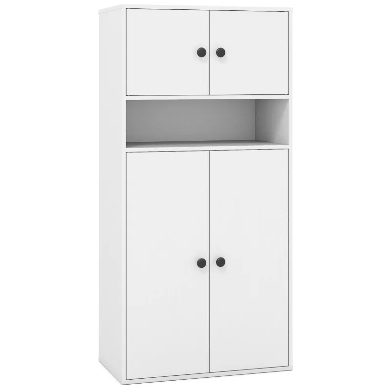 Costway 111 cm Librería con 4 Puertas Organizador de Almacenamiento Moderno de 4 Niveles con Estantes Ajustables Gabinete de Exhibición Blanco